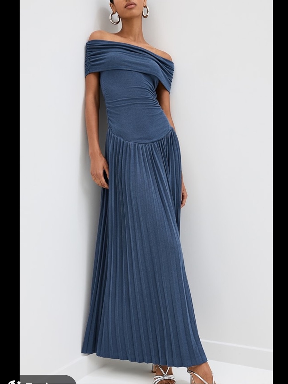 Lioness Off-Shoulder Pleated Maxi Dress in Slate Blue